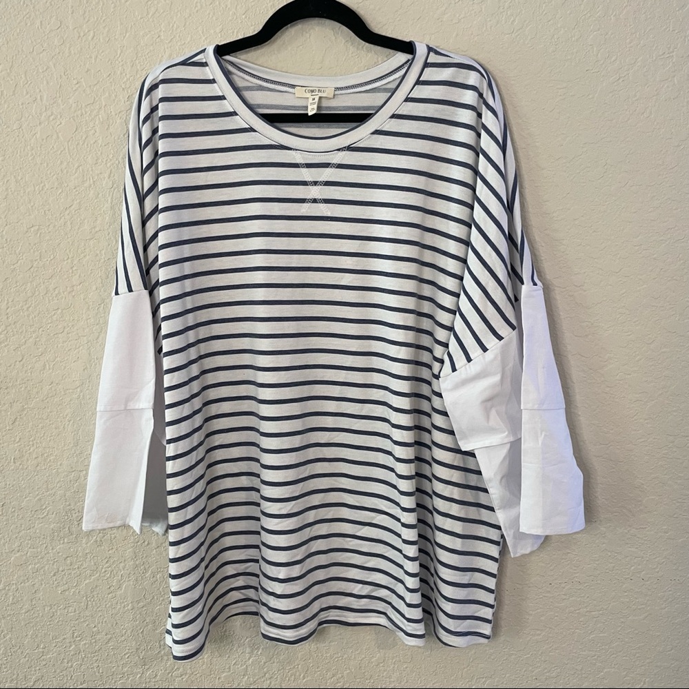 Como Blu Plus Size Striped Shirt with Layered Sleeves | 3X